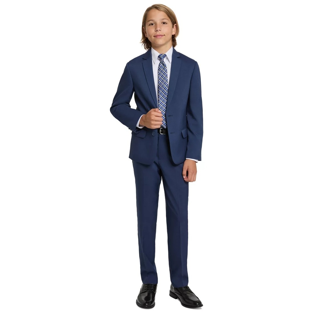 Haggar Big Boys 4 Piece Suit Set Pants Jacket -‎ Navy / White Size 12